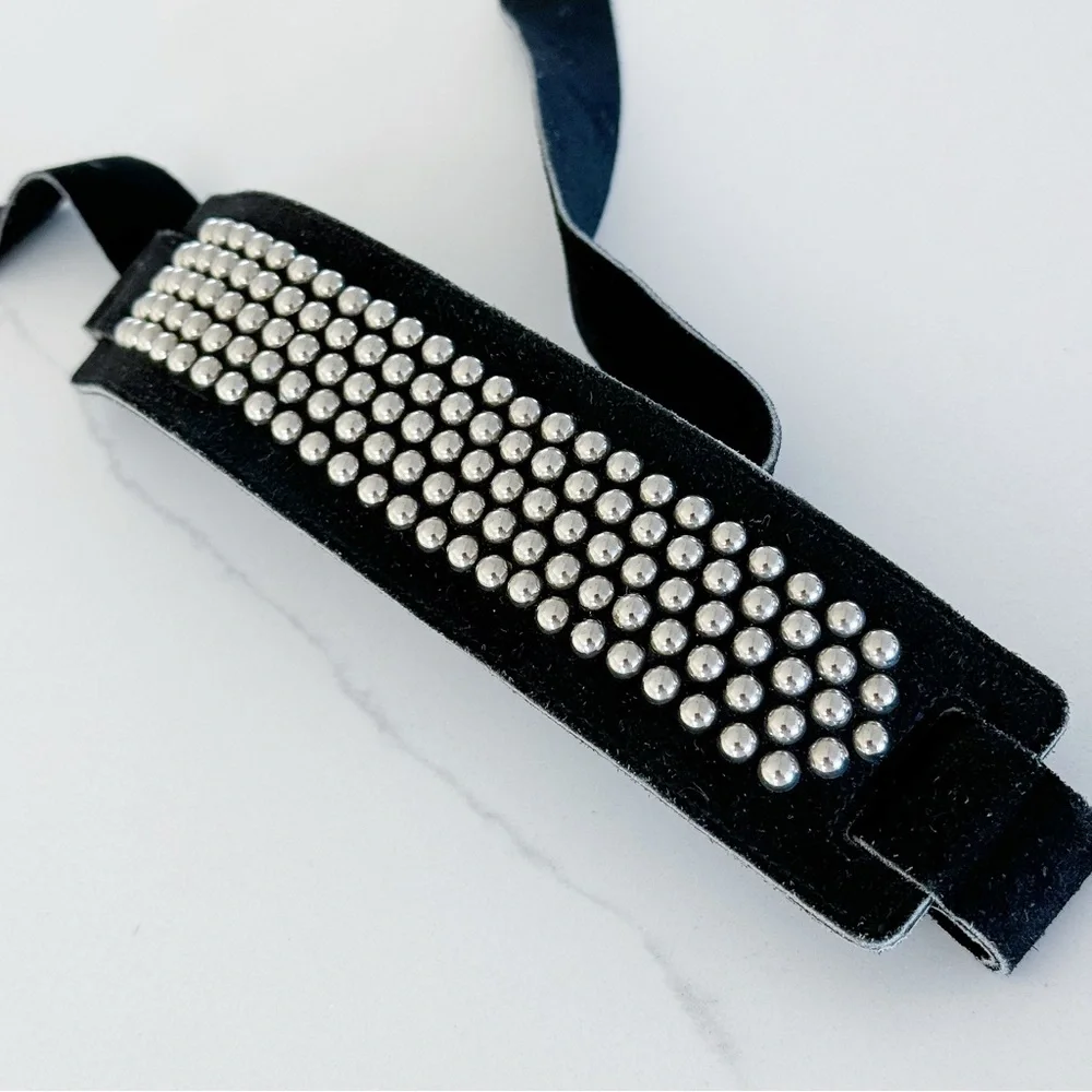 🤩 Stunning Genuine Studded Suede Black Belt And Matching Bracelets
